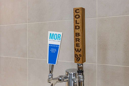 Cold brew station and sparkling water on tap at Waterford RiNo, Denver, CO