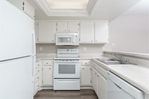 renovated kitchen with white cabinets at Westlake Canyon, Thousand Oaks, California