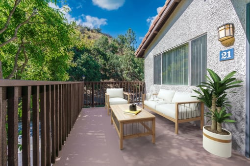 Apartments for Rent in Thousand Oaks CA - Westlake Canyon - Large Furnished Private Balcony surrounded by Trees