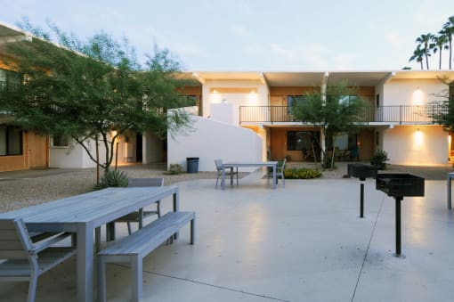 Courtyard with seating and grills
