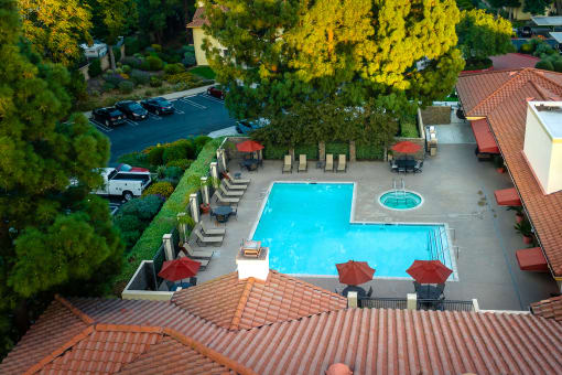 Aerial Pool View at Woodbend, Alta Loma, CA, 91701