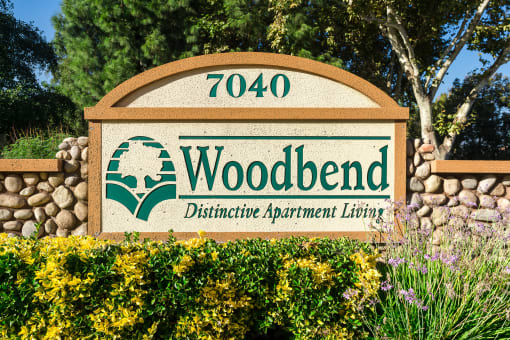 monument sign at Woodbend, California, 91701