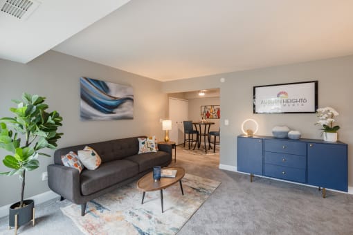 a living room with a couch and a coffee table