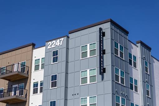 A modern building with the number 2247 on it.