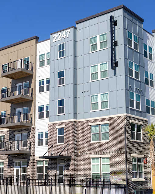 A tall building with the number 2247 on it.