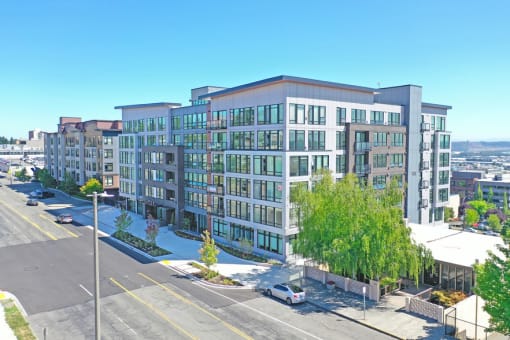 a rendering of the apartment complex that will be built on the site of a former gas station at Napoleon Apartments, Tacoma, 98402