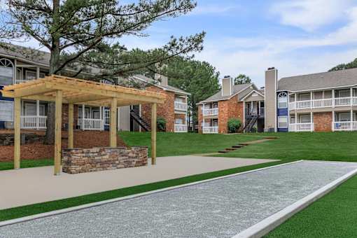 community with a walkway and grass at The Davis Apartments, Huntsville Alabama  