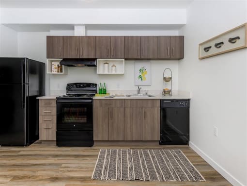 a kitchen or kitchenette at residence & conference centre windsor at Jefferson Yards, Tacoma, WA