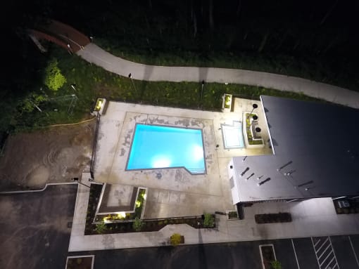 arial view of the pool at night
