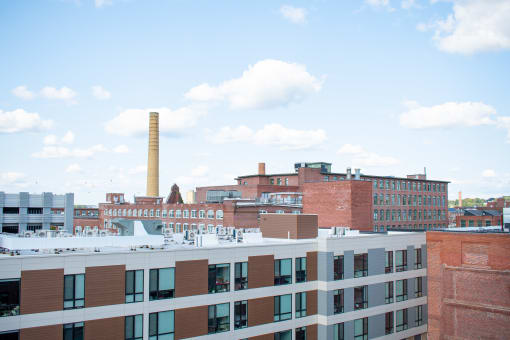 a view of the city from the roof of a building