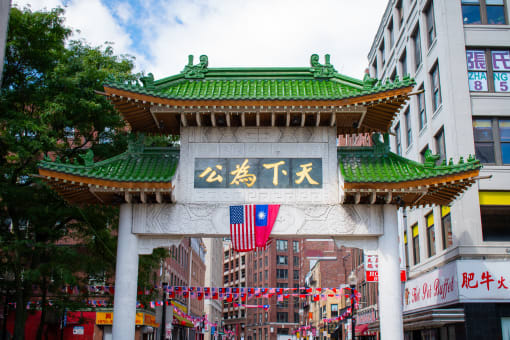 a gate in the middle of a city street