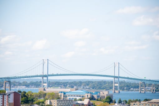 a view over the water and a city