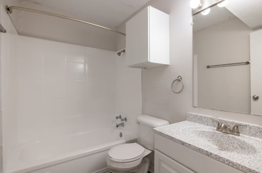 a bathroom with a sink toilet and bathtub