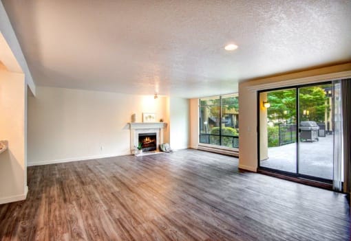 12 Central Square living room with wood flooring, entry view