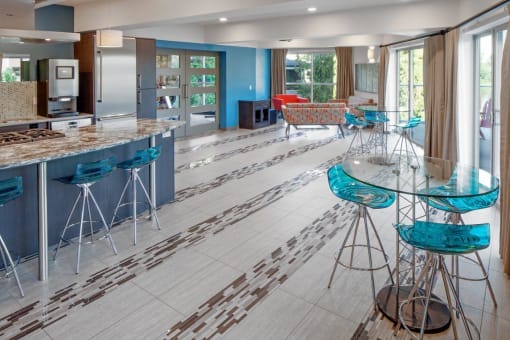 Boathouse Apartments Clubhouse Kitchen and Tables
