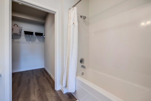 Solace at Rainier Ridge Apartments Model Bathroom with Attached Walk-In Closet
