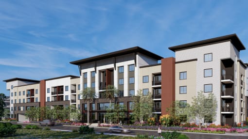 a rendering of an apartment building on a city street