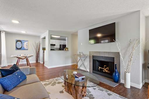 Living room with white walls,