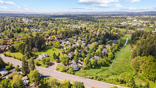 Aerial view of Cedar Crest Apartments in West Beaverton, Oregon.