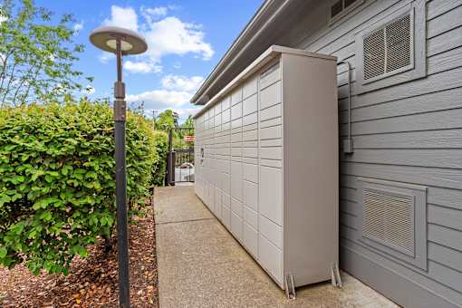 Package lockers at Cedar Crest Apartments in West Beaverton, Oregon.