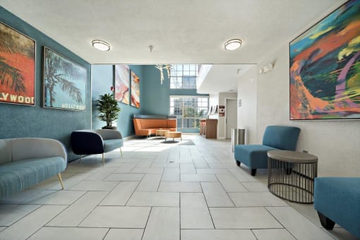 Boulevard on Wilshire Hallway to Elevator with Seating