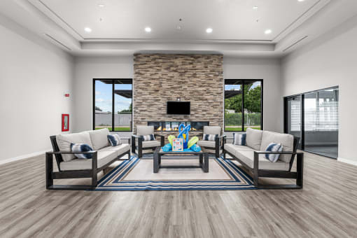 indoor seating area with fireplace