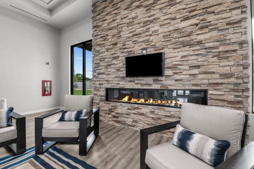 indoor seating area with fireplace