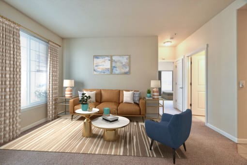 Springwater Crossing Apartments staged two-bedroom living room