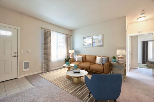 Springwater Crossing Apartments staged two-bedroom living room