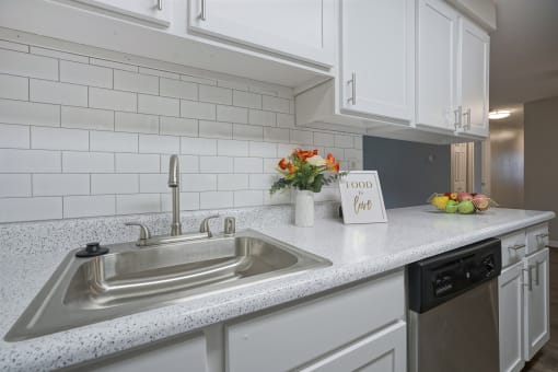 Novela Apartments Kitchen sink and subway tile