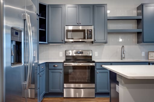 Alton Optimist Park Kitchen with Blue Cabinets