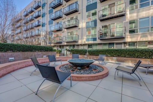 Koi Apartments in Ballard, Washington Exterior and Patio with Fire Pit
