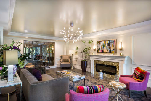 Lux Apartments Lobby with Fireplace