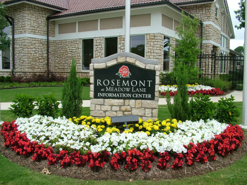 Rosemont at Meadow Lane Apartments Exterior Monument Sign and Flowers