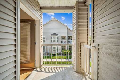 A view of a house through a doorway.