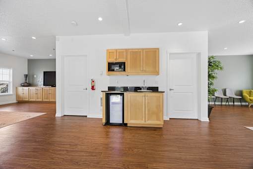 Community clubhouse kitchenette at Springwater Crossing apartments in Gresham, Oregon 97030