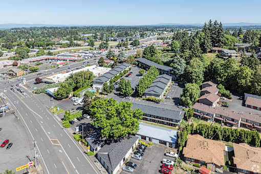 Aerial view of property at The Groove apartments in the Hazel Dell 98665 neighborhood in Vancouver, Washington.