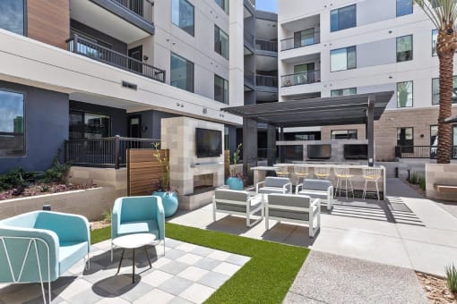 Trovita Rio Apartments in Tempe, Arizona Patio with Seating and BBQ's