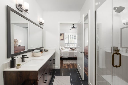 Trovita Rio Apartments in Tempe, Arizona Model Bathroom with Double Vanity