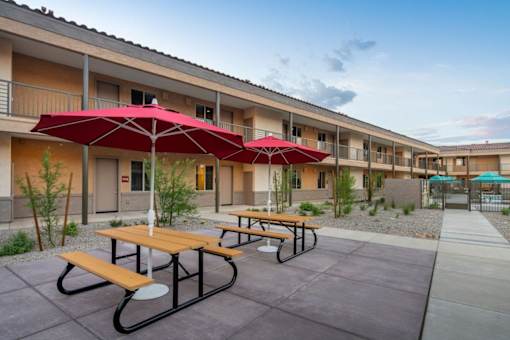 Villa Cielo Cortaro Apartments in Tucson, Arizona Exterior and Picnic Tables