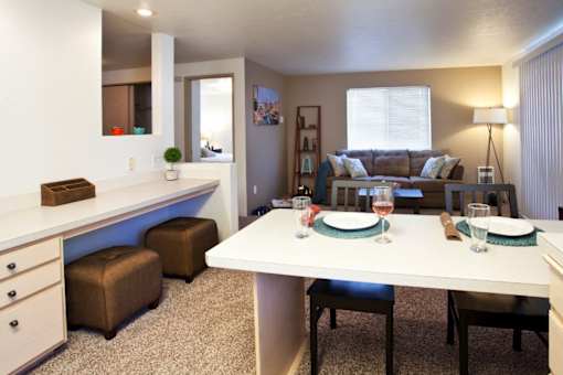 Village on Broadway Apartments in Spokane Valley, Washington Model Kitchen with Built-In Desk