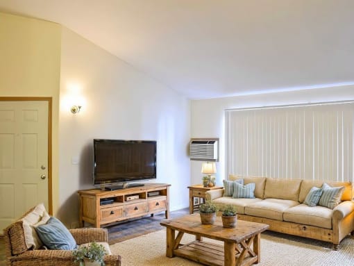 a living room with a couch and a television