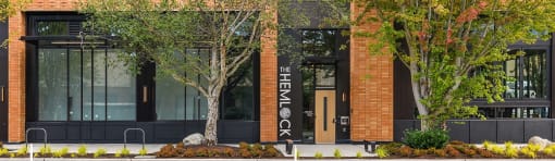 a building with a clock on the front of it at The Hemlock, Washington