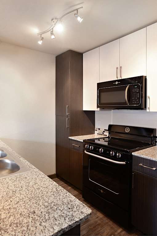 Kitchen area at East End Lofts at the Railyard Apartments, Denton