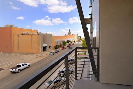 Balcony view at H Squared Apartments, Denton, TX