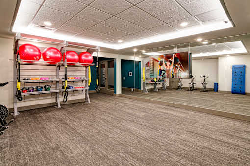 24/7 fitness center and yoga room at 985 High Apartments, Columbus, OH, 43201