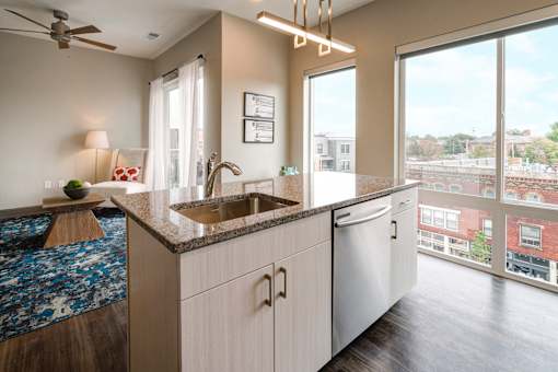 Floor to ceiling windows at 985 High Apartments, Columbus