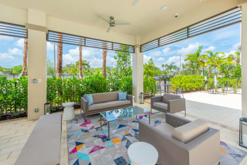 covered lounging area on patio