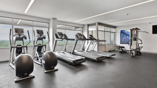 Full sized gym with a variety of equipment at CityView on Meridian, Indianapolis, IN,46208