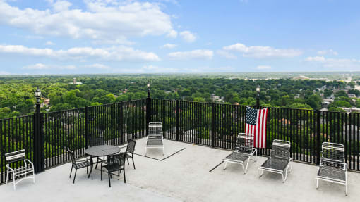 Rooftop patio and lounge area by the poolside at CityView on Meridian, Indianapolis, IN,46208